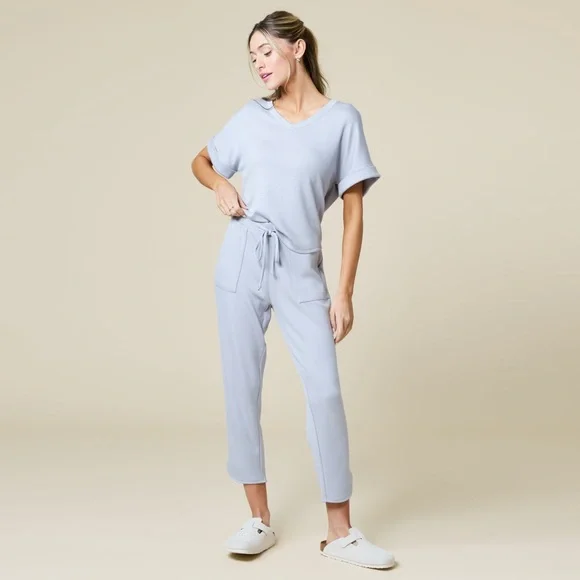 SOFTiES PureDream Short Raglan Sleeve V-Neck Lounge Set in GREY - NWT